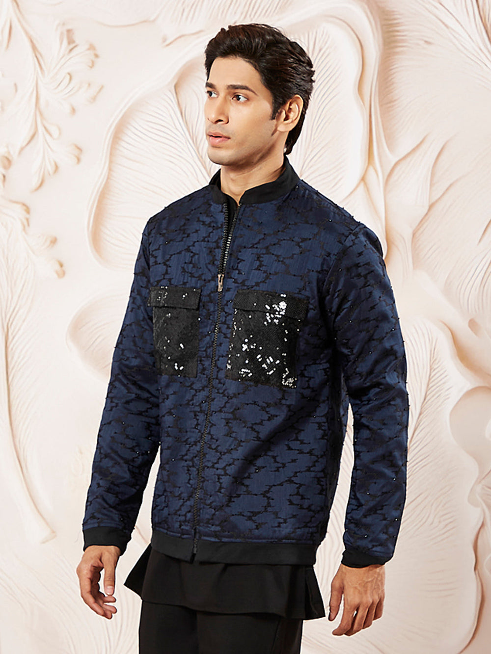 Men's Navy Blue Silk Blend Jacket