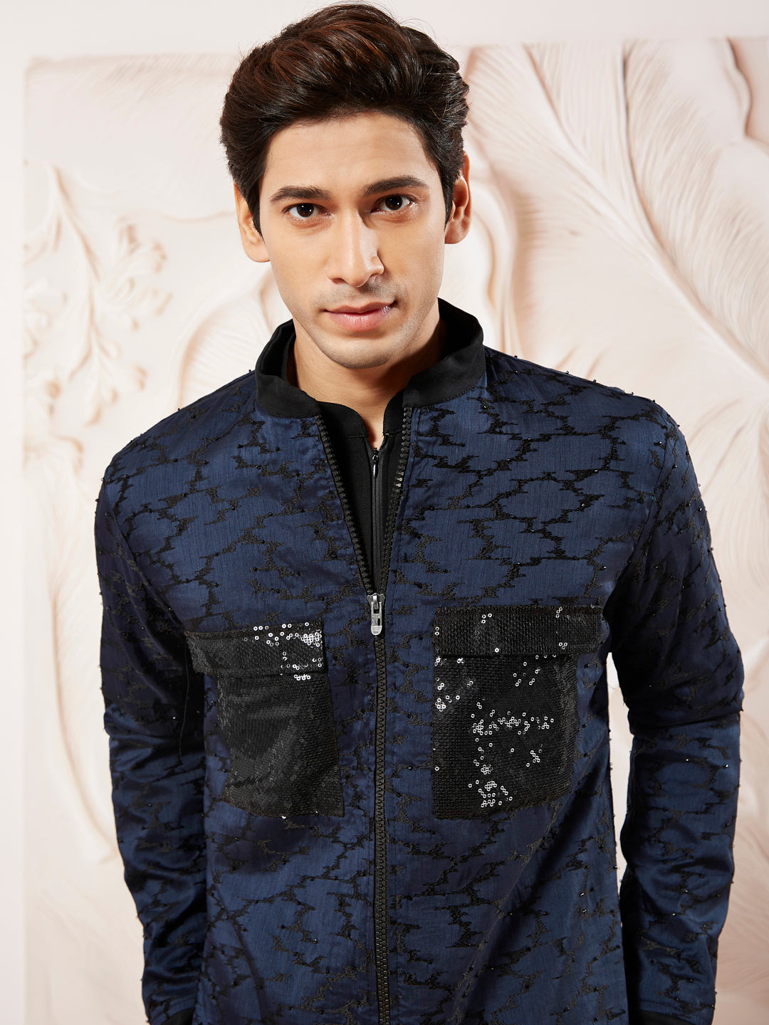 Men's Navy Blue Silk Blend Jacket