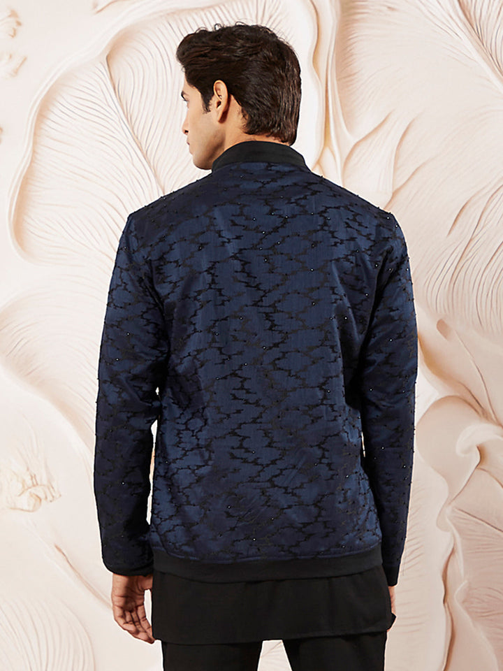 Men's Navy Blue Silk Blend Jacket