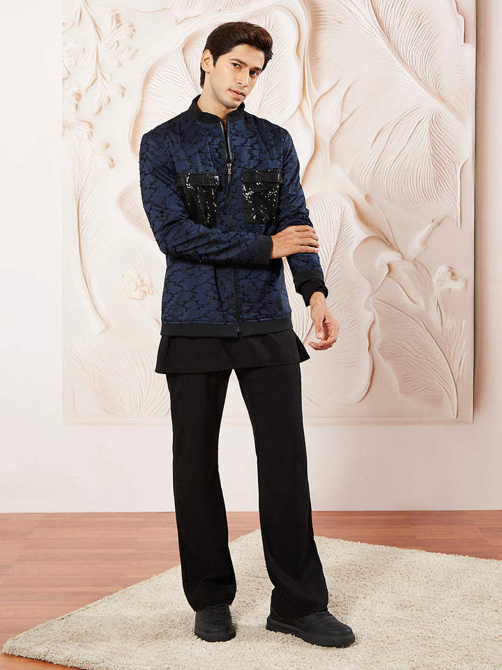 Men's Navy Blue Silk Blend Jacket