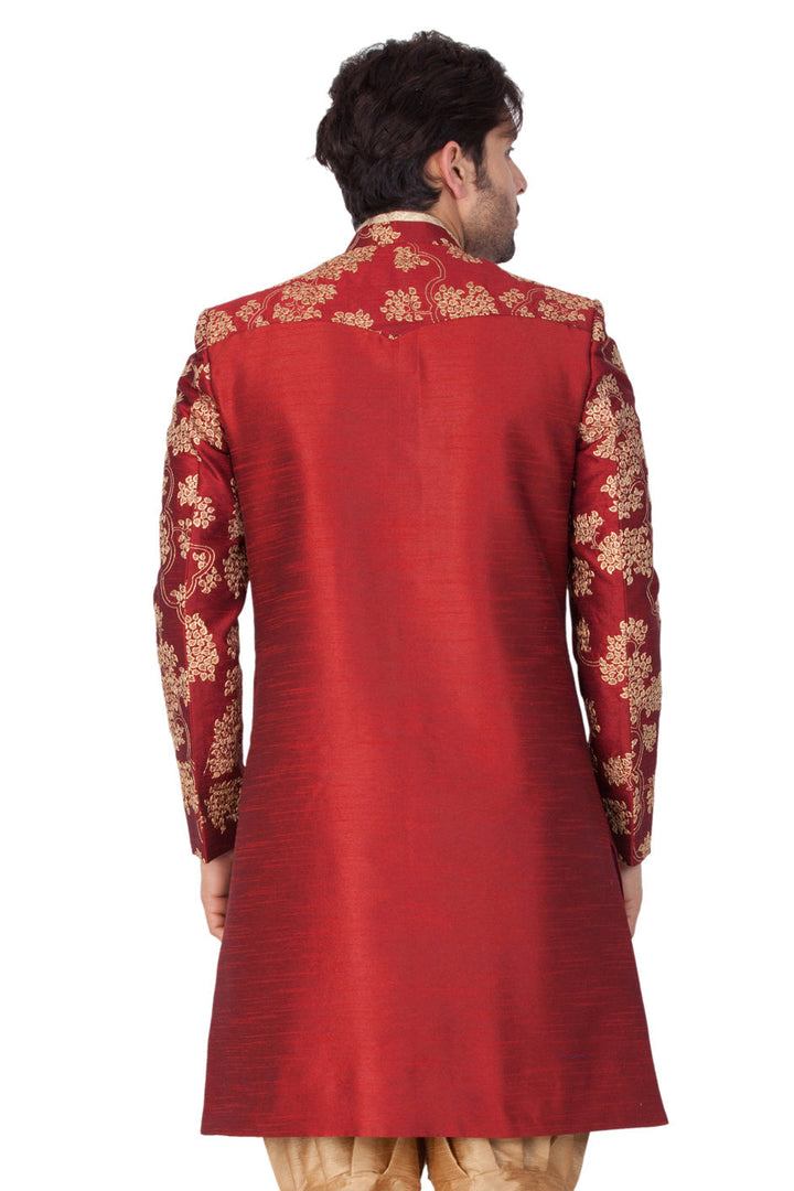 Men's Maroon Silk Blend Sherwani Only Top