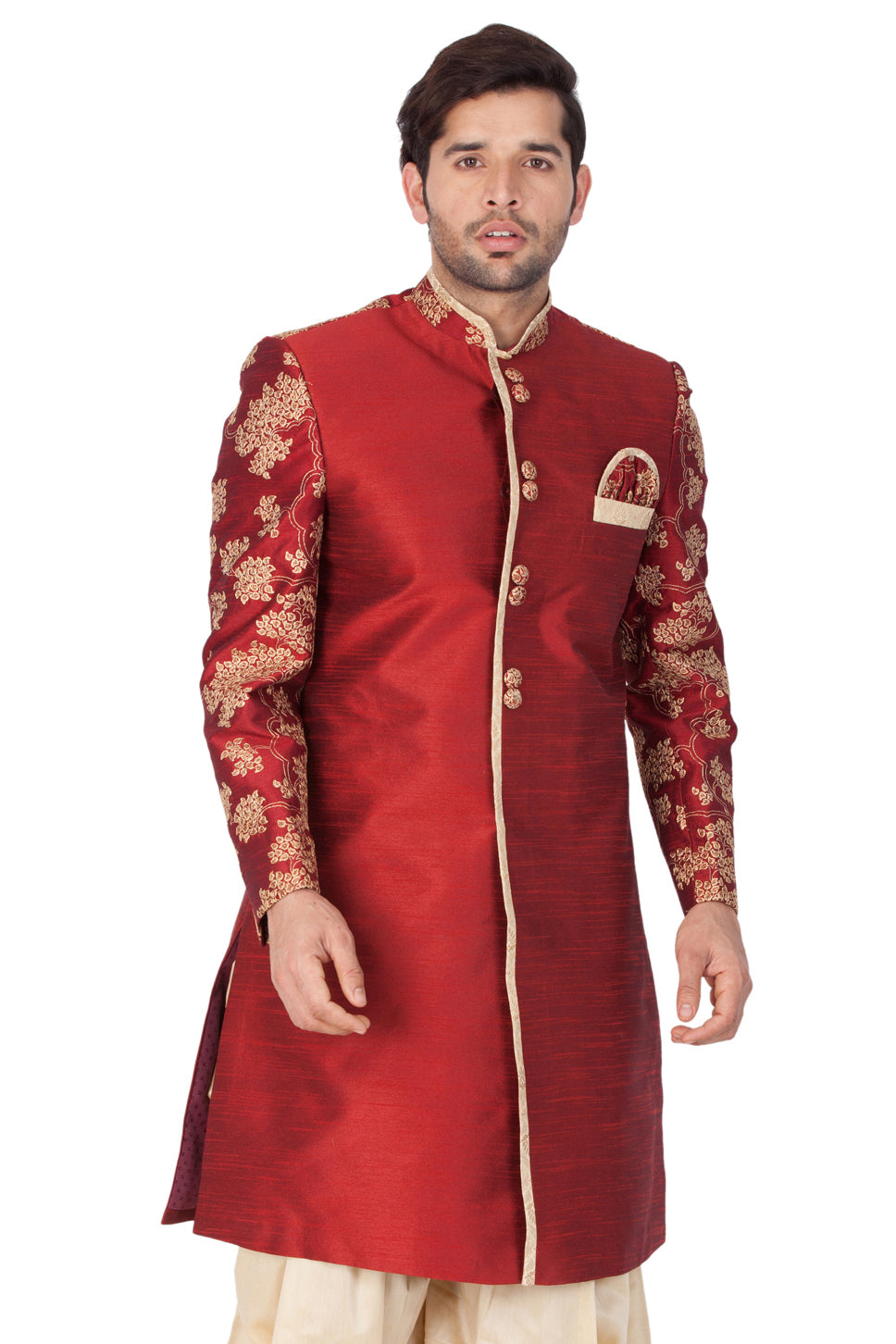 Men's Maroon Silk Blend Sherwani Only Top