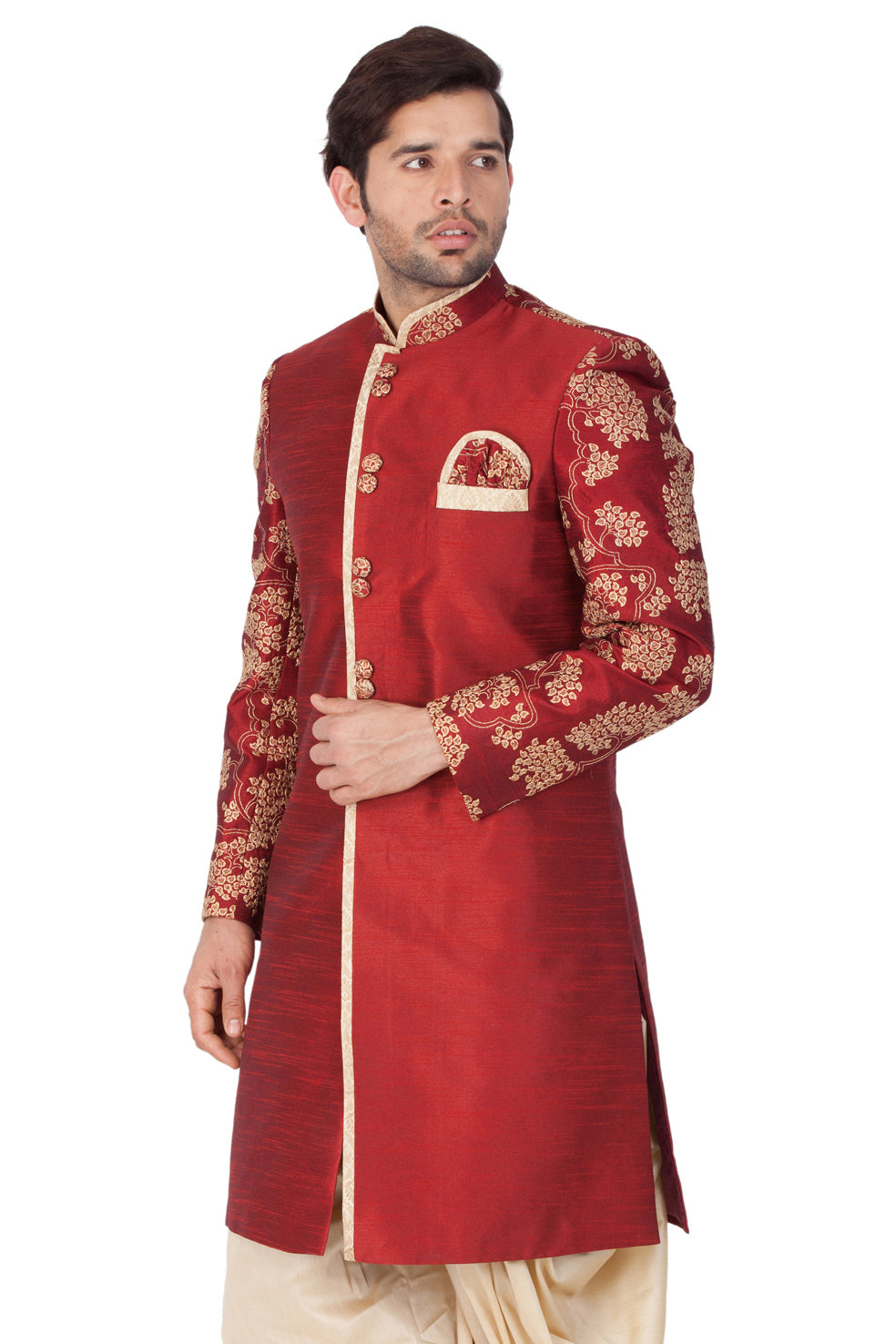 Men's Maroon Silk Blend Sherwani Only Top