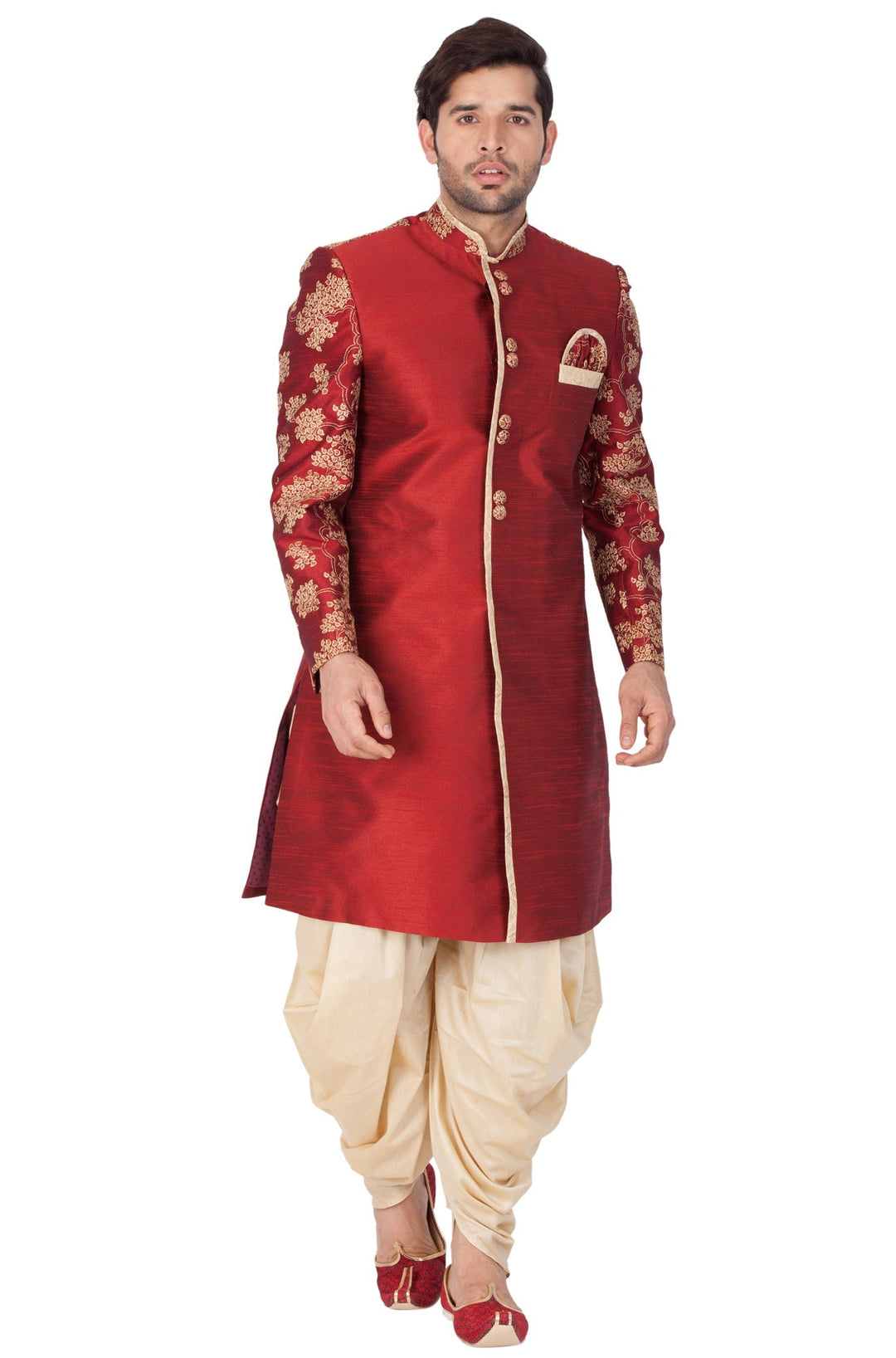 Men's Maroon Silk Blend Sherwani Only Top