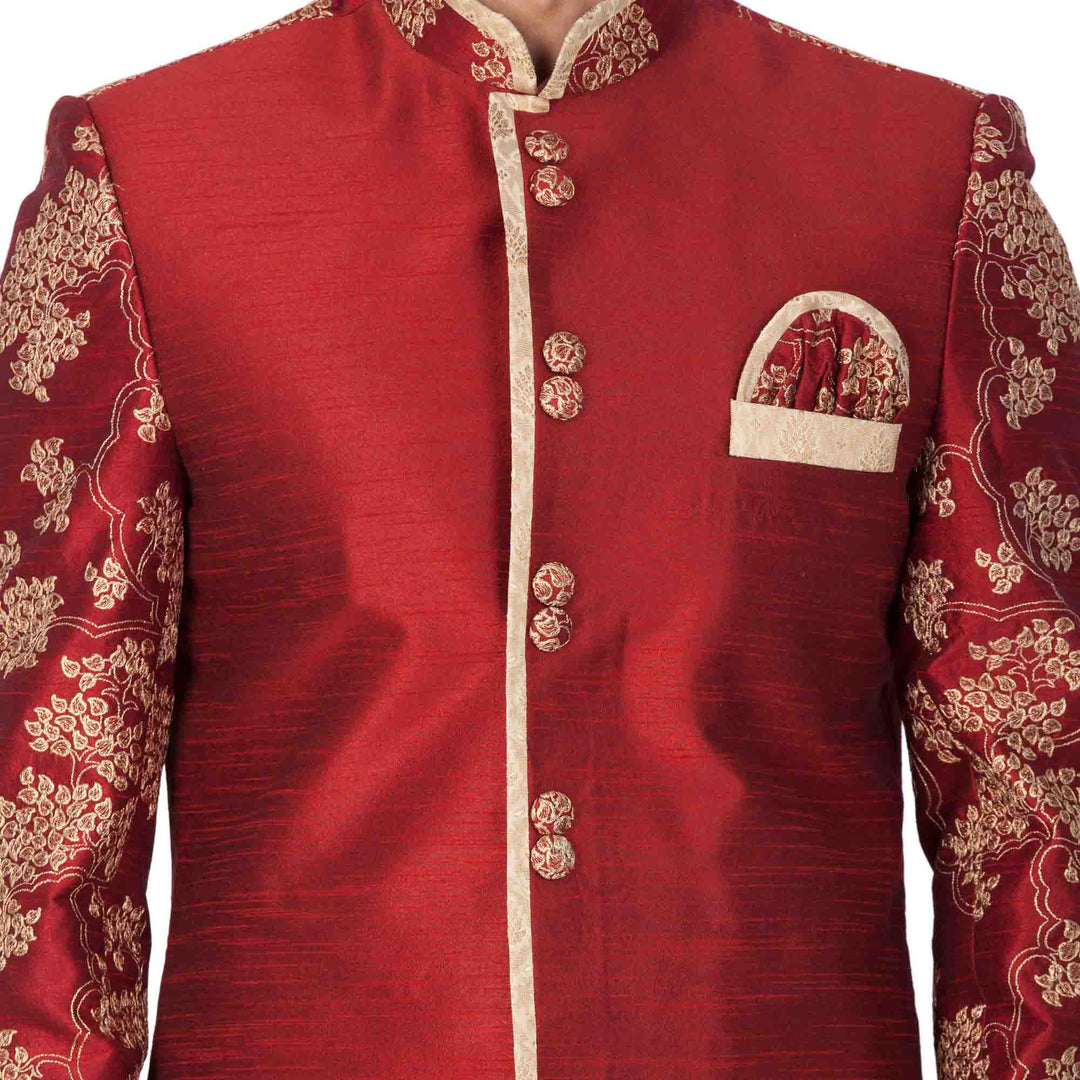 Men's Maroon Silk Blend Sherwani Only Top