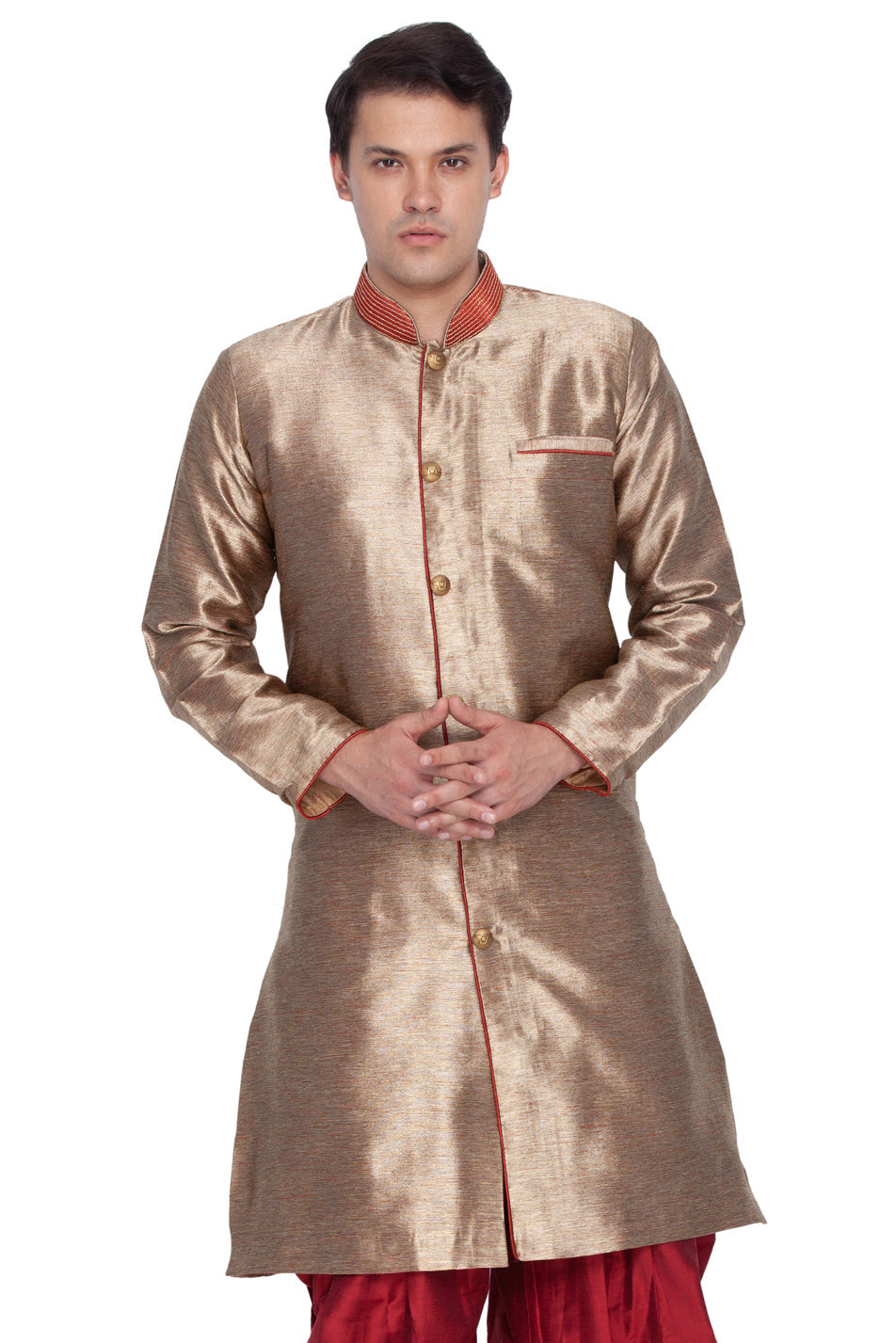 Men's Gold Cotton Silk Blend Sherwani Only Top