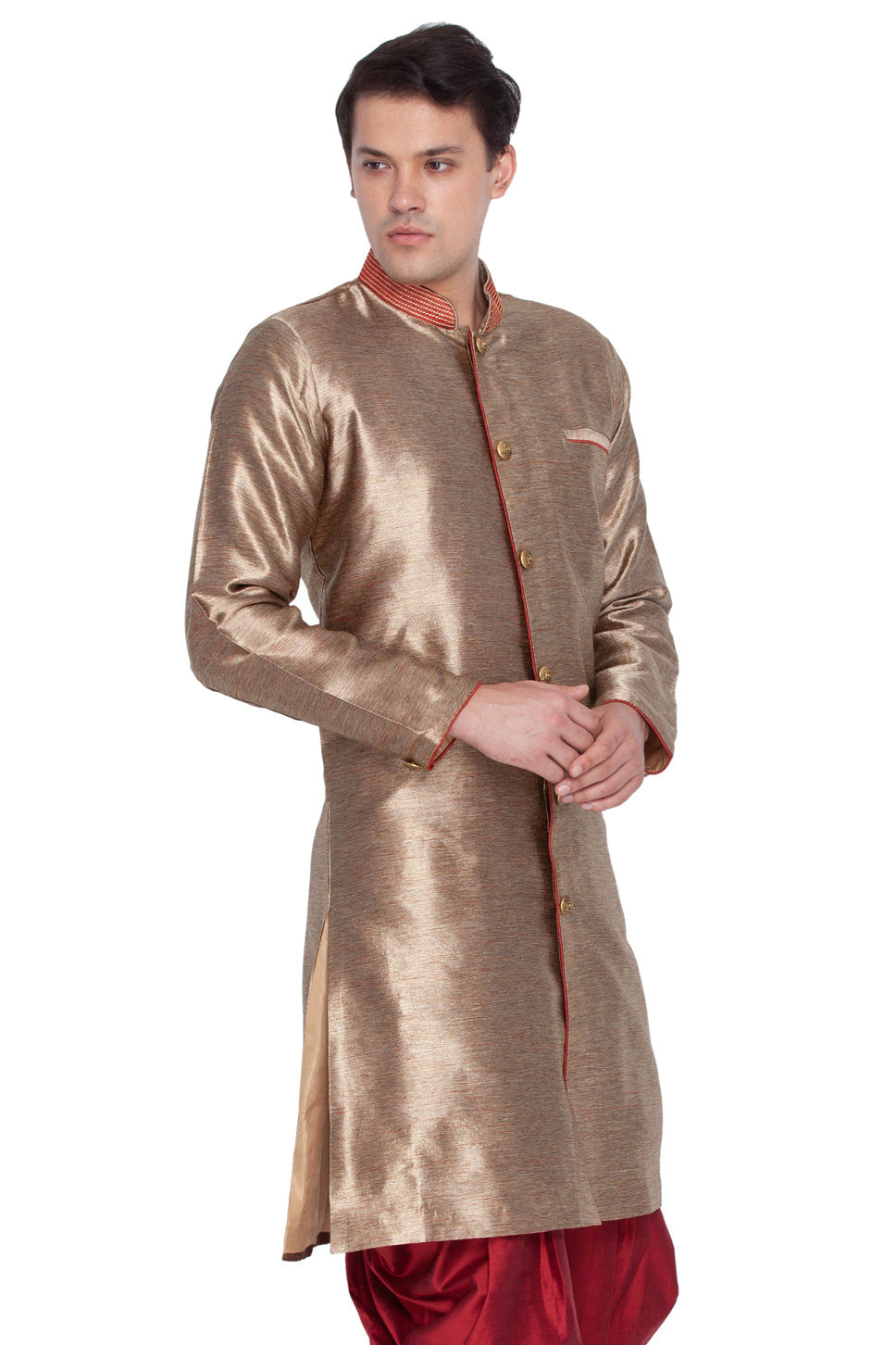 Men's Gold Cotton Silk Blend Sherwani Only Top