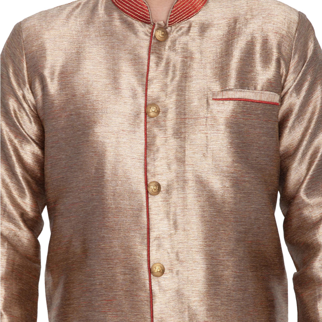 Men's Gold Cotton Silk Blend Sherwani Only Top