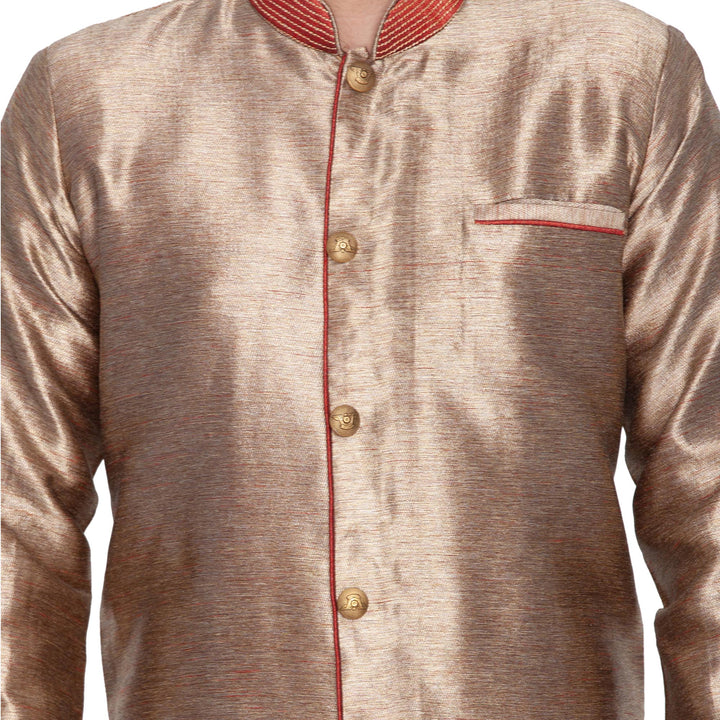 Men's Gold Cotton Silk Blend Sherwani Only Top