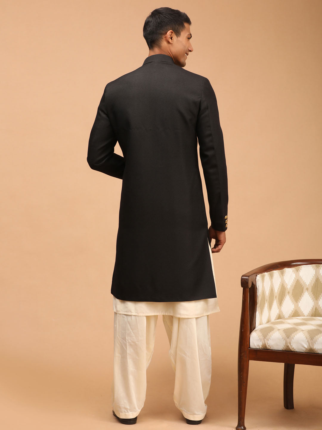 Men's Black Sherwani With Kurta Patiala Set