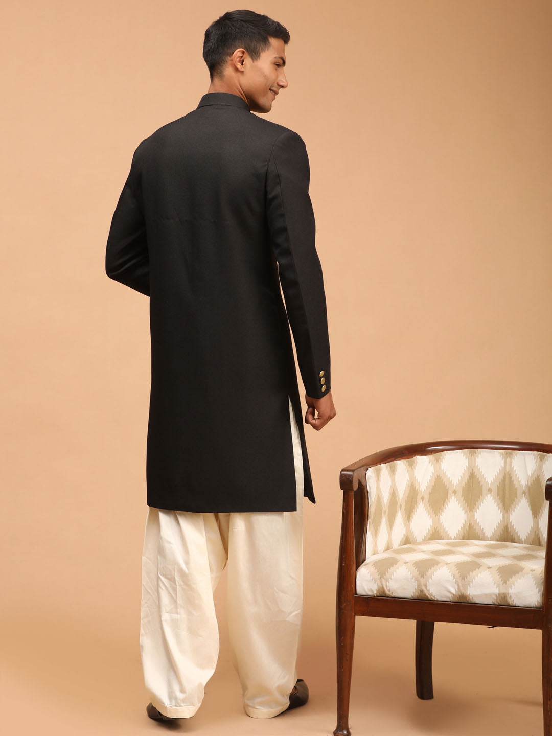 MEN'S BLACK SHERWANI WITH PATIALA SET