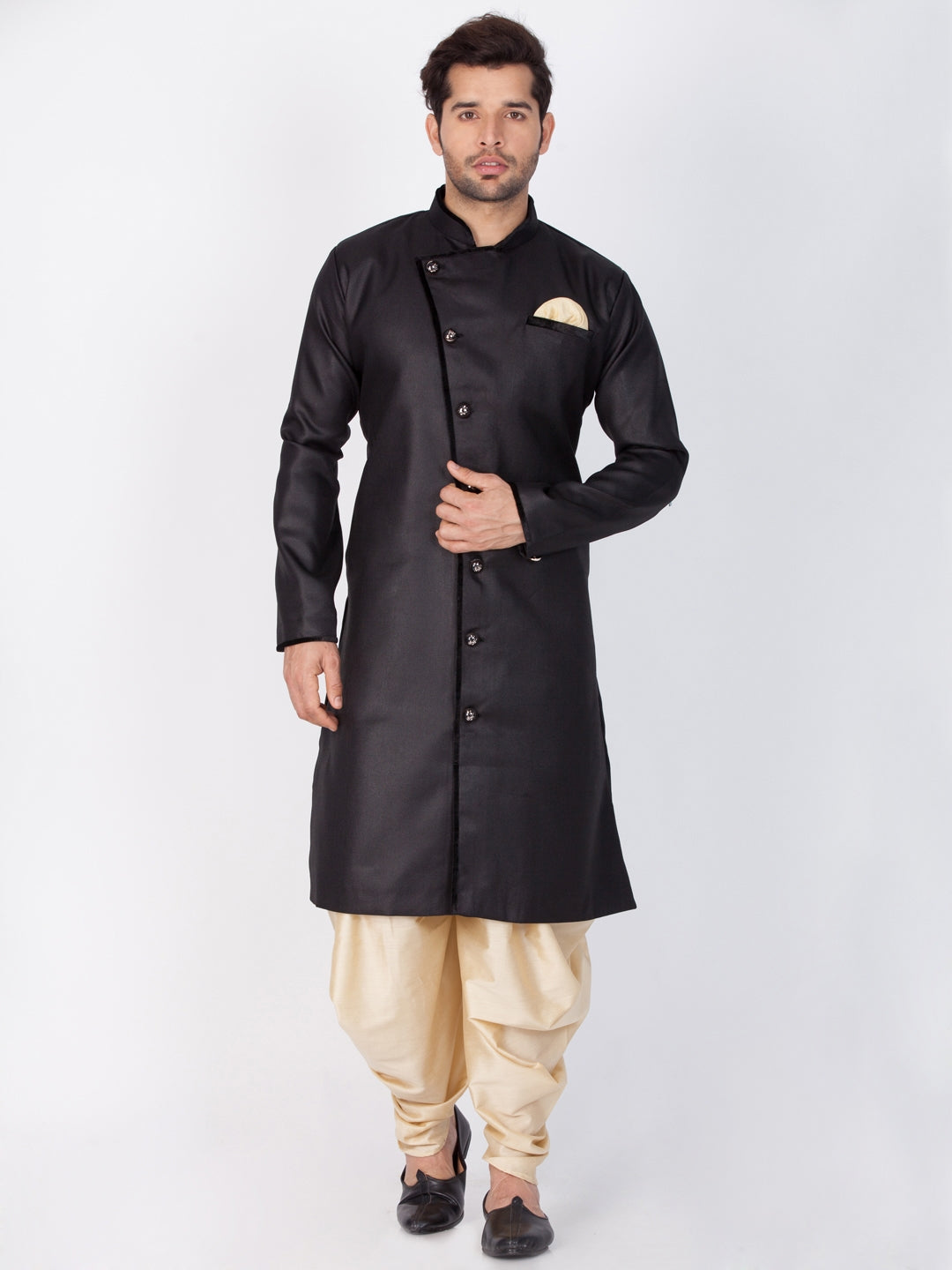 Men's Black Cotton Blend Sherwani Only Top