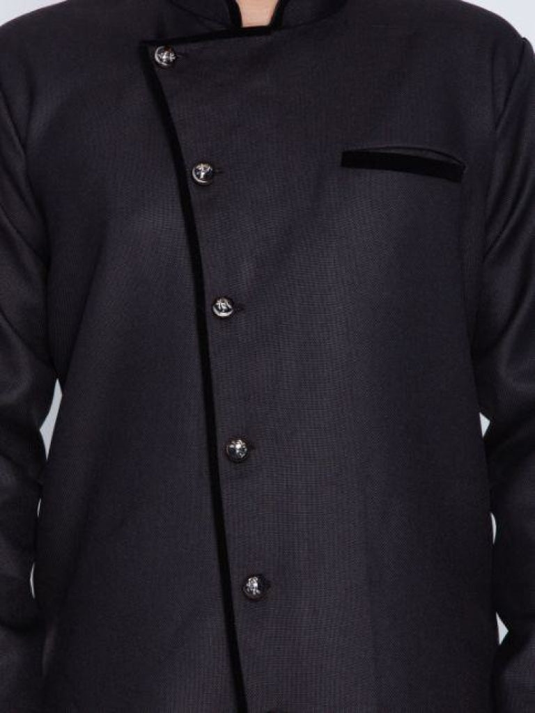 Men's Black Cotton Blend Sherwani Set