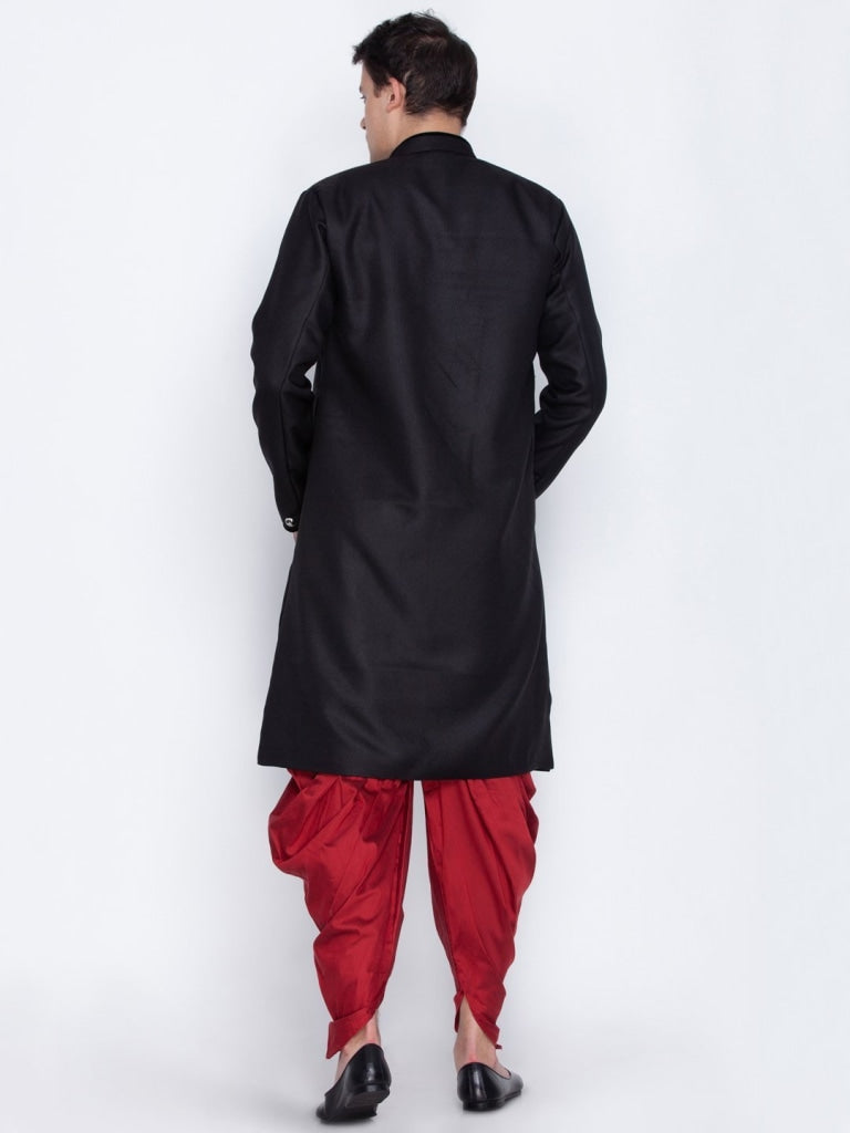 Men's Black Cotton Blend Sherwani Set