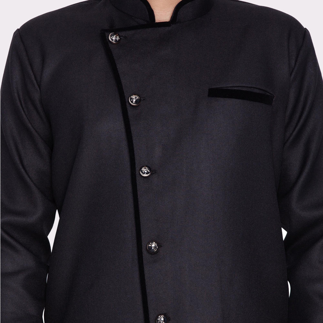 Men's Black Cotton Blend Sherwani Only Top