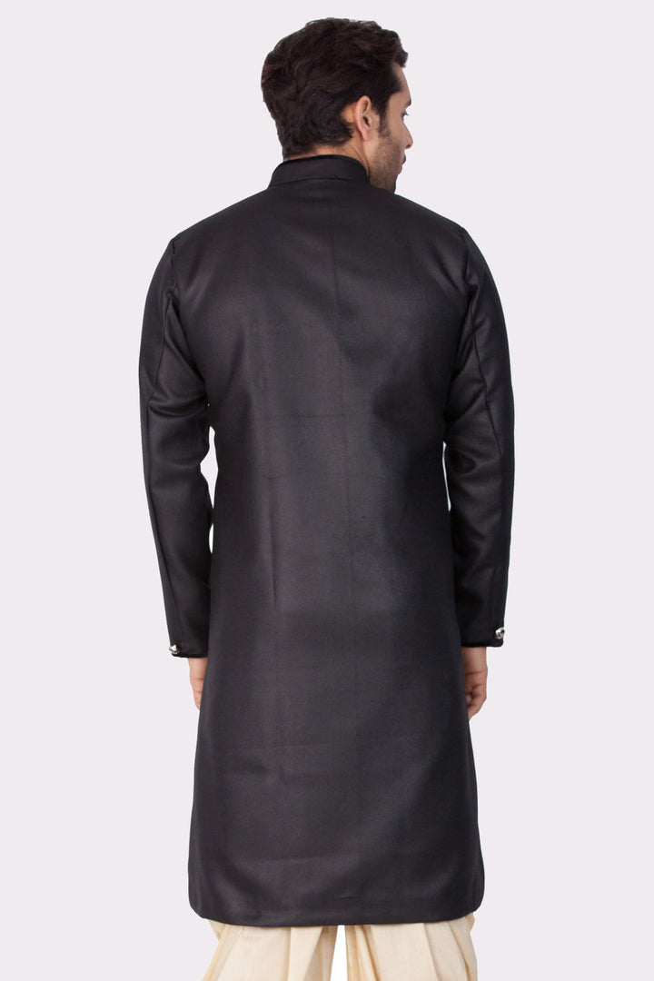 Men's Black Cotton Blend Sherwani Only Top