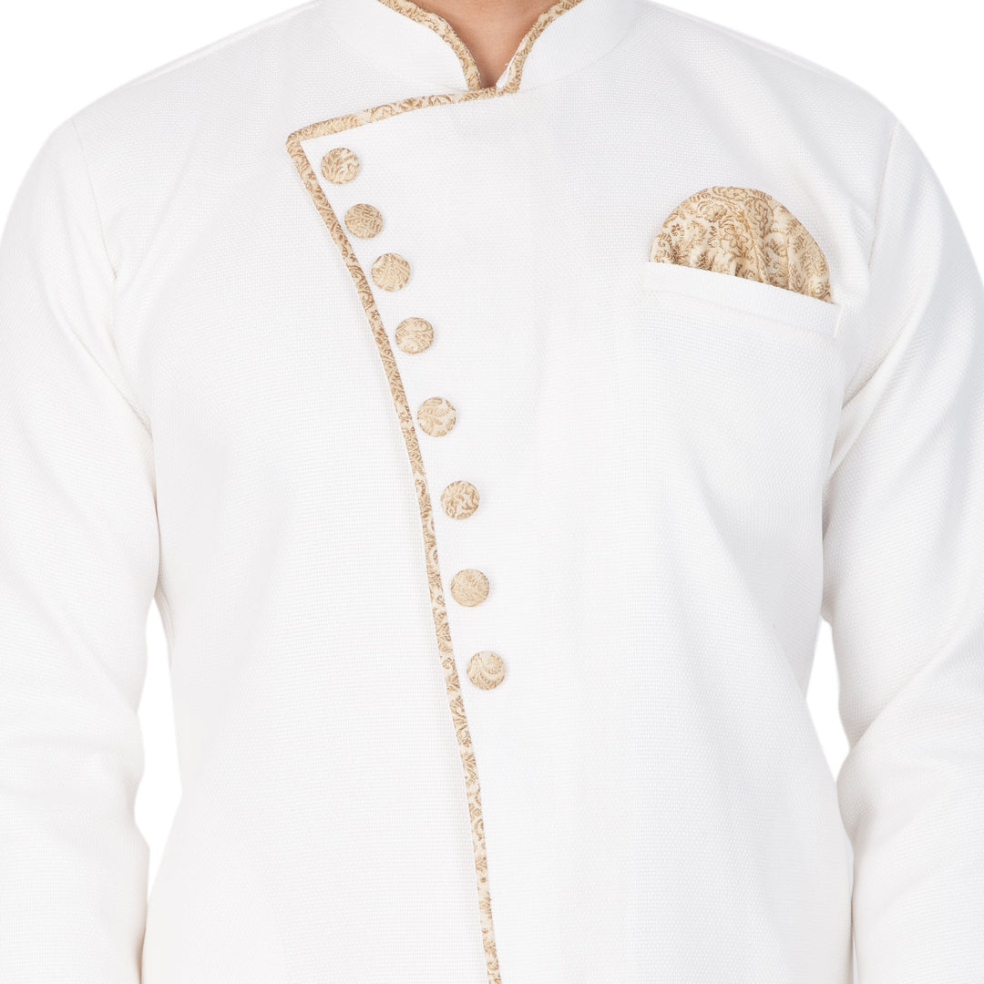 Men's White Cotton Blend Sherwani Only Top