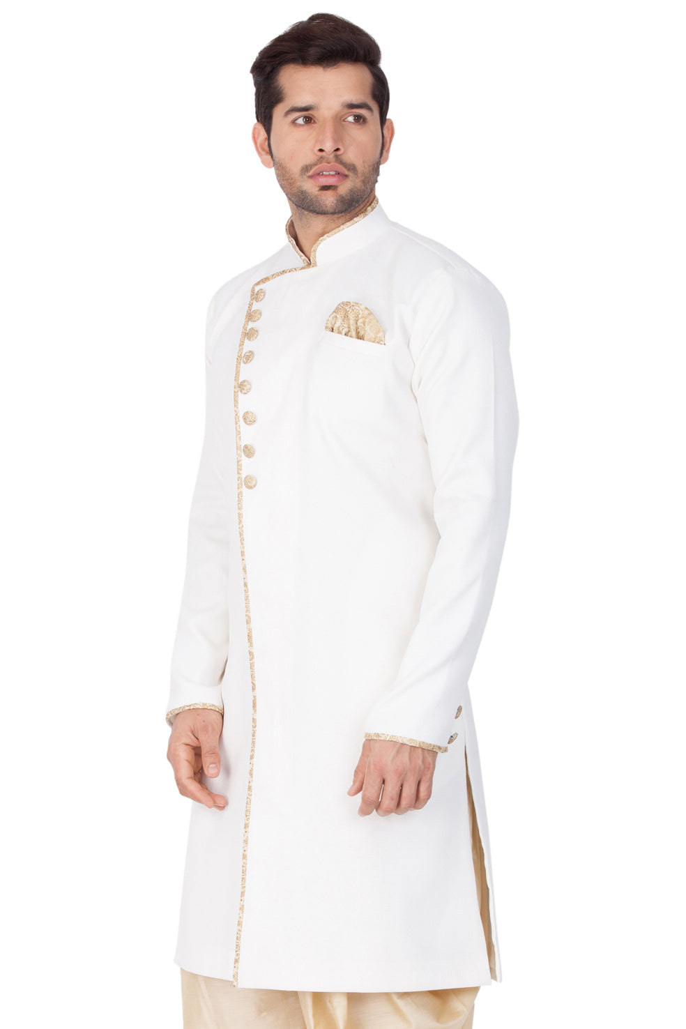 Men's White Cotton Blend Sherwani Only Top