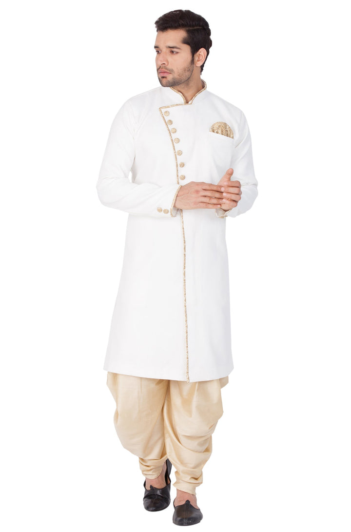 Men's White Cotton Blend Sherwani Only Top