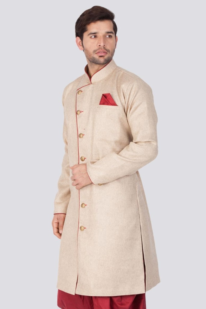 Men's Beige Cotton Blend Sherwani Only Top