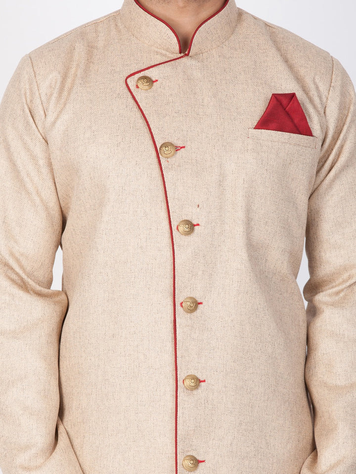 Men's Beige Cotton Blend Sherwani Only Top