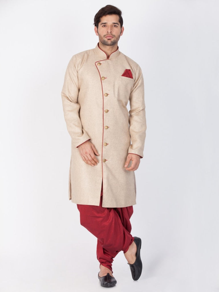 Men's Beige Cotton Blend Sherwani Only Top