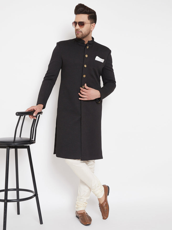 Men's Black Silk Blend Sherwani Set