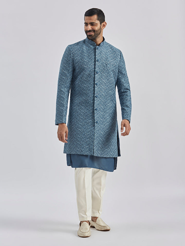 Men's Grey Viscose Sherwani Set