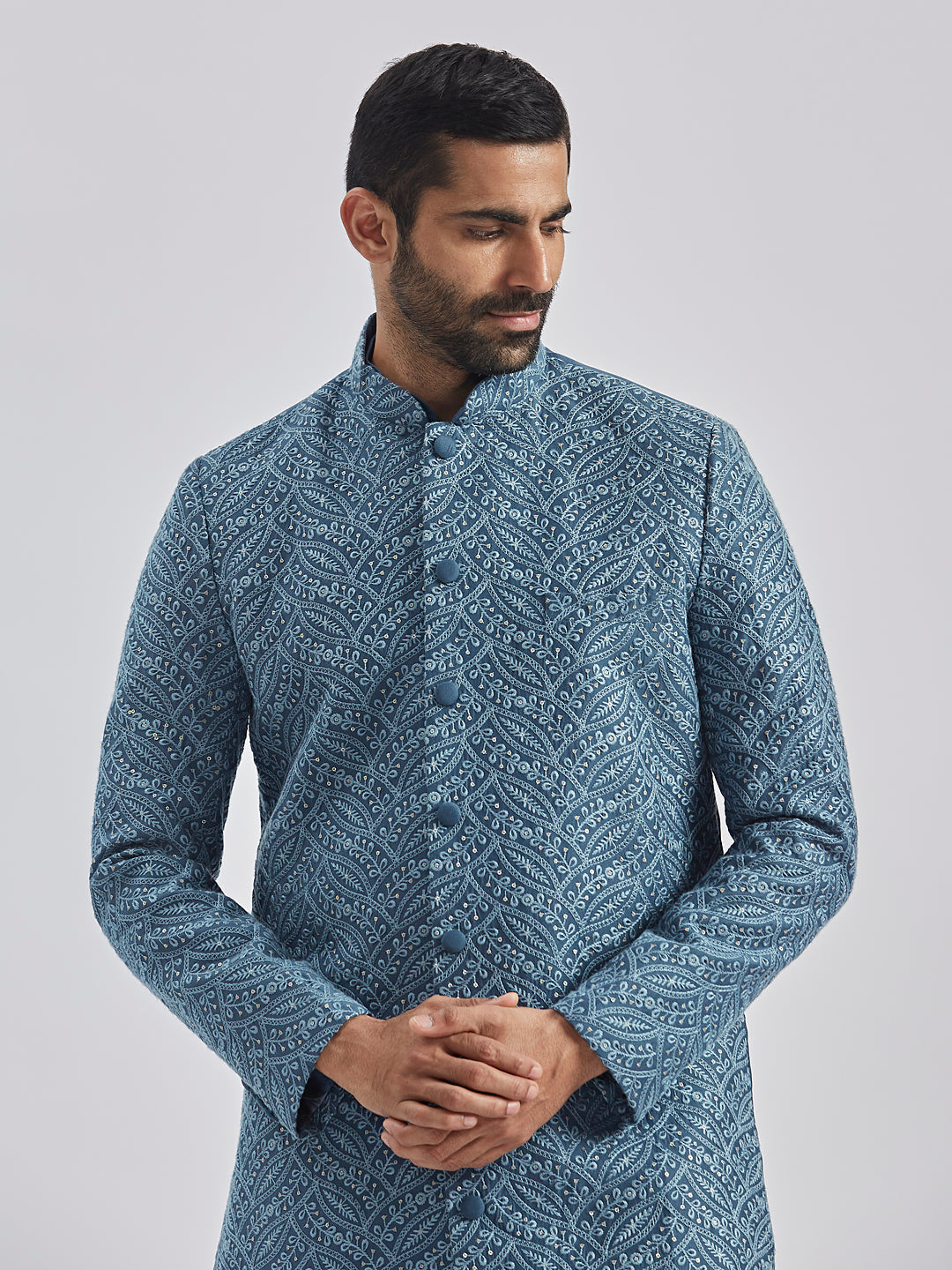 Men's Grey Viscose Sherwani Set