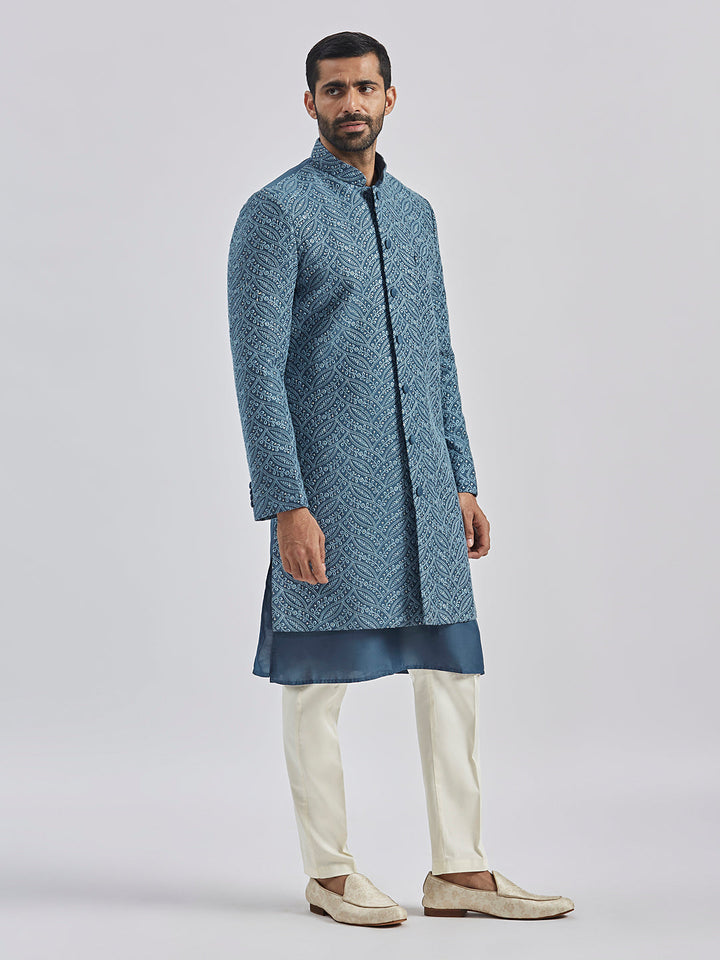 Men's Grey Viscose Sherwani Set