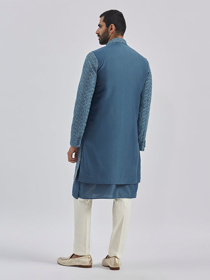 Men's Grey Viscose Sherwani Set