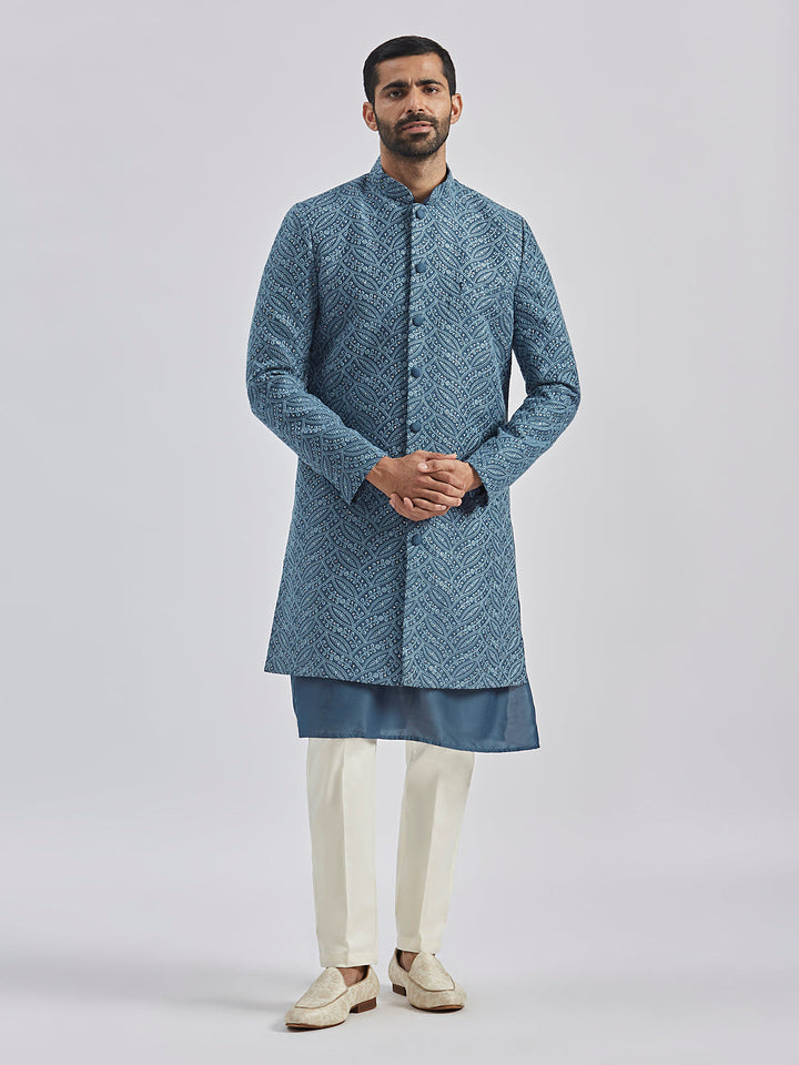 Men's Grey Viscose Sherwani Set