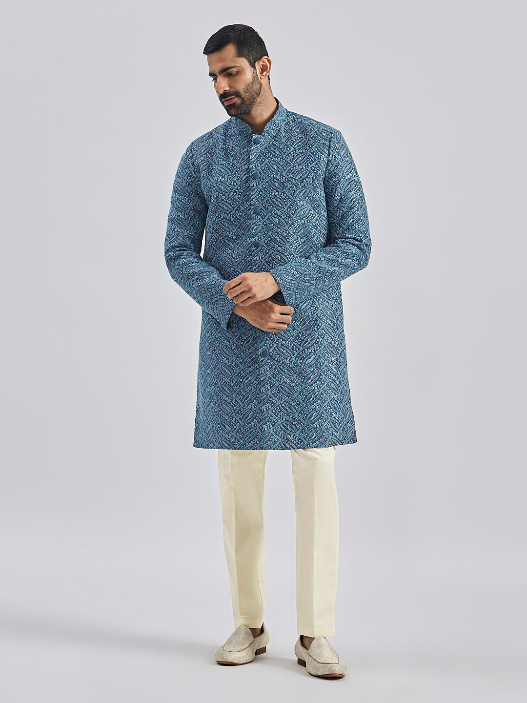 Men's Black Viscose Sherwani Set