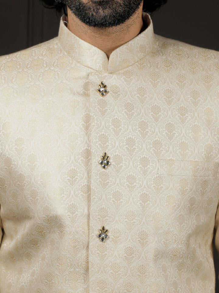 Men's Gold Silk Blend Sherwani Only Top