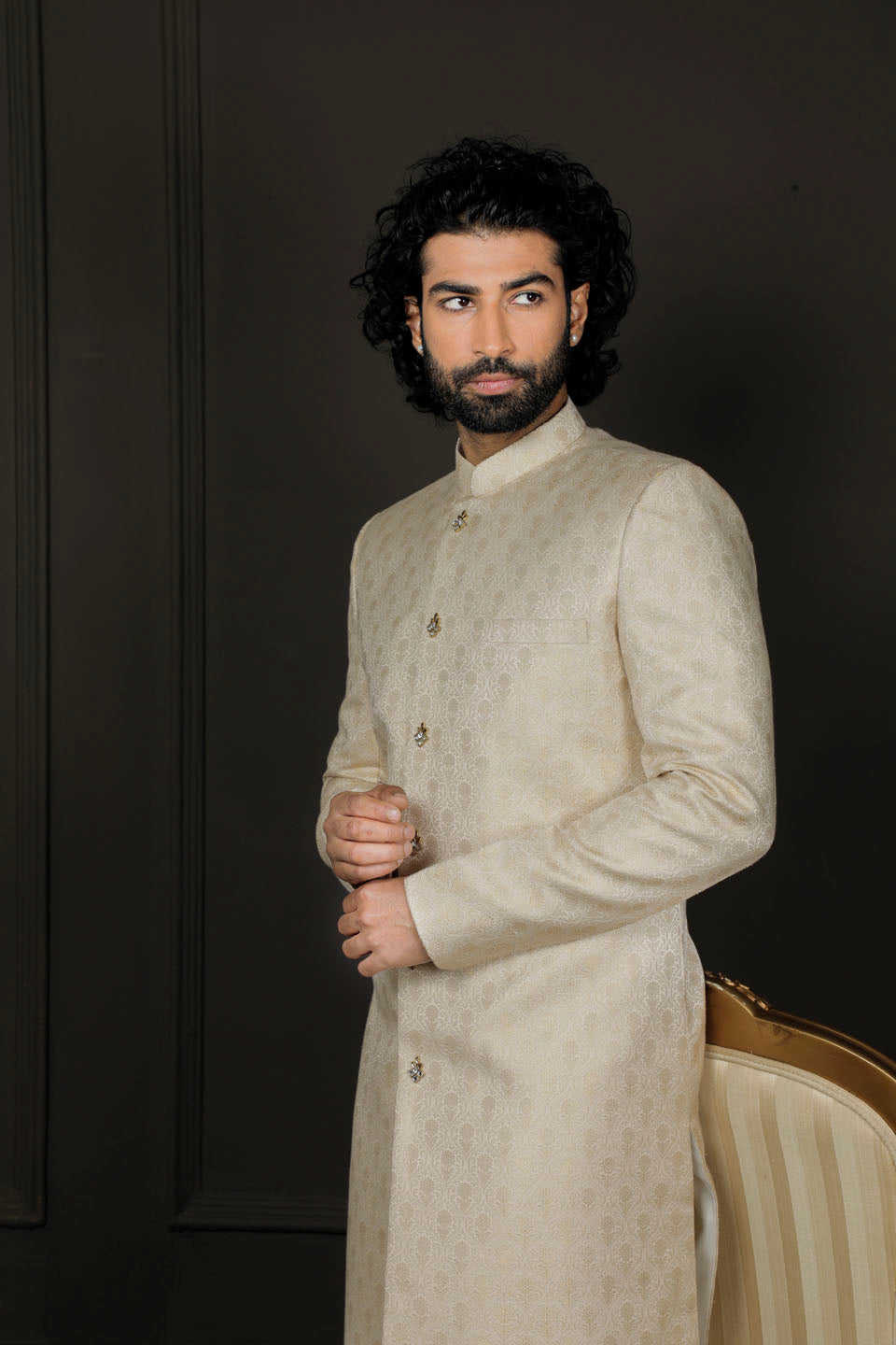 Men's Gold Silk Blend Sherwani Only Top