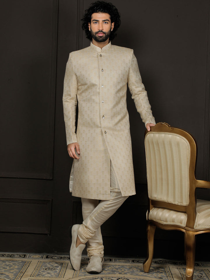 Men's Gold Silk Blend Sherwani Only Top