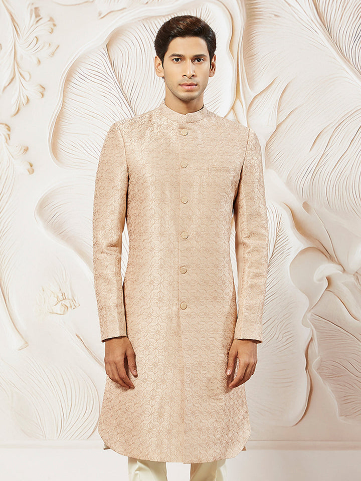 Men's Peach Silk Blend Sherwani