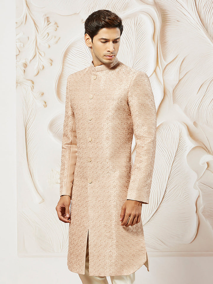 Men's Peach Silk Blend Sherwani