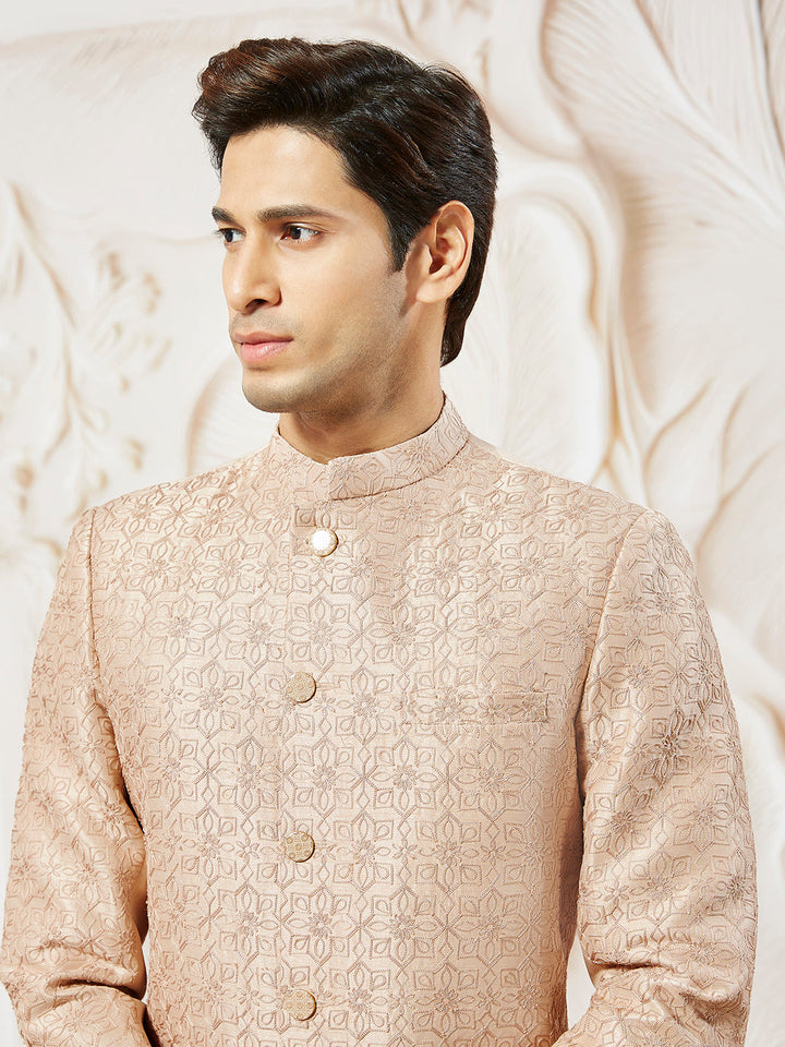 Men's Peach Silk Blend Sherwani