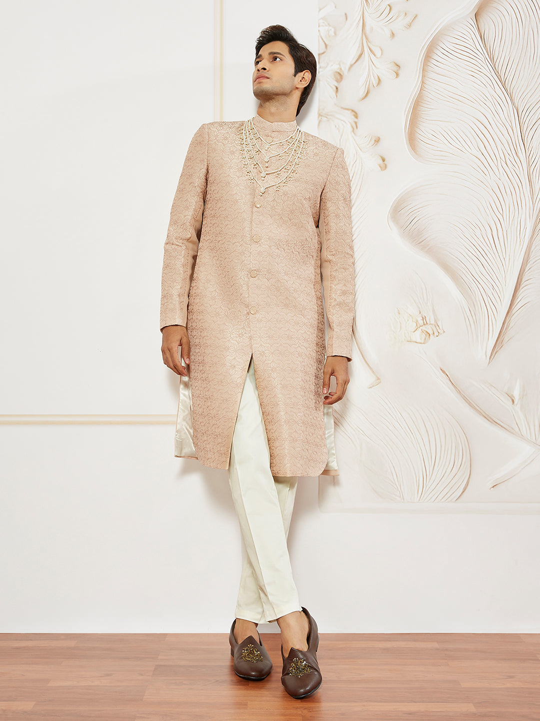 Men's Peach Silk Blend Sherwani