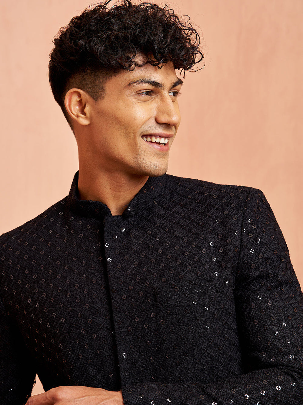Men's Black Rayon Sherwani Set