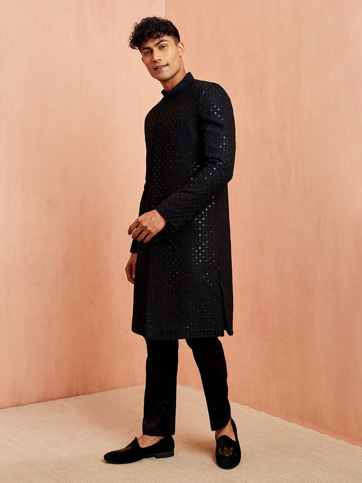 Men's Black Rayon Sherwani Set