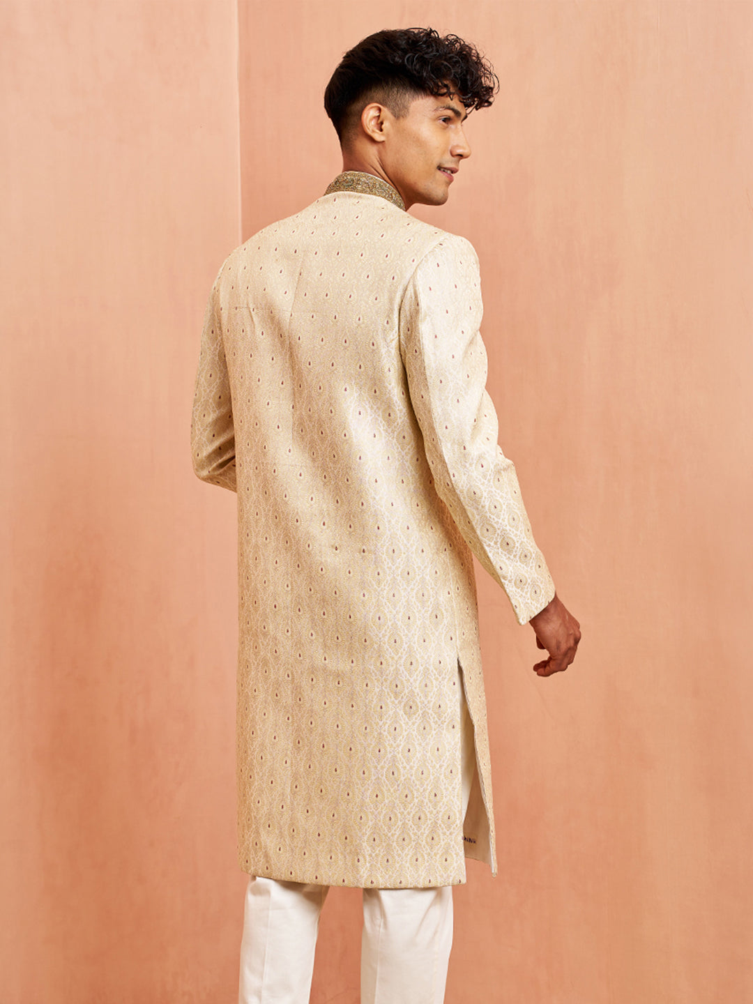 Men Cream Silk Sherwani