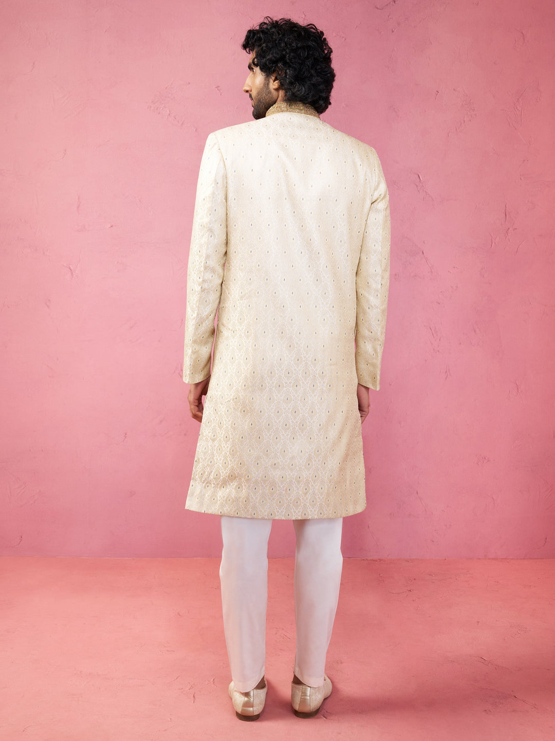 Men's Royal Blue Sherwani Set with Cream Pyjama