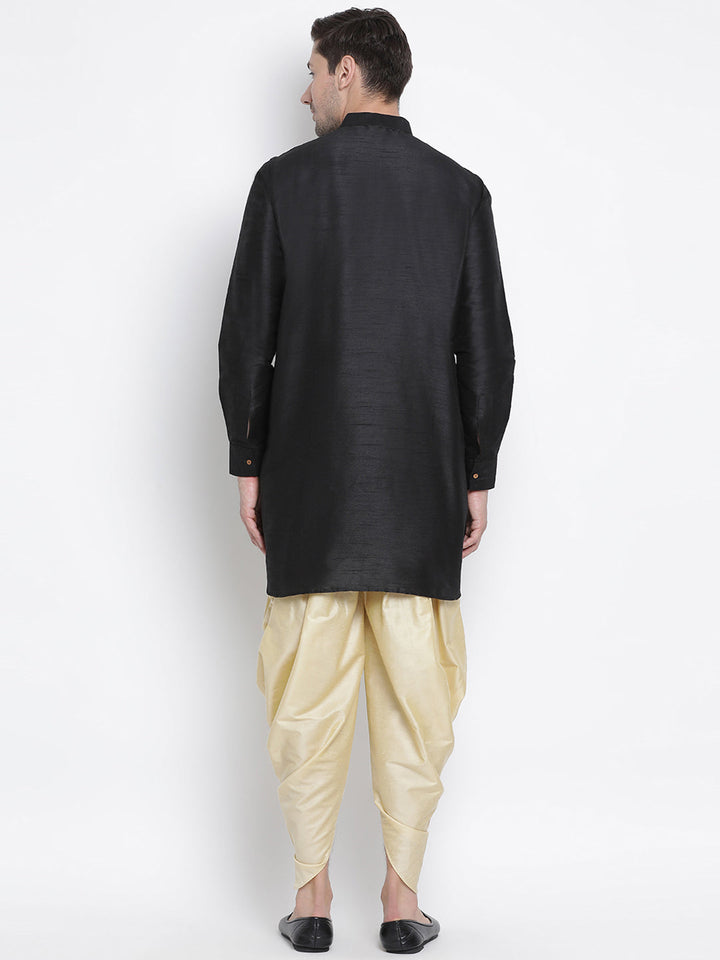 Sarvati Men's Black Silk Blend Curved Kurta Dhoti Set