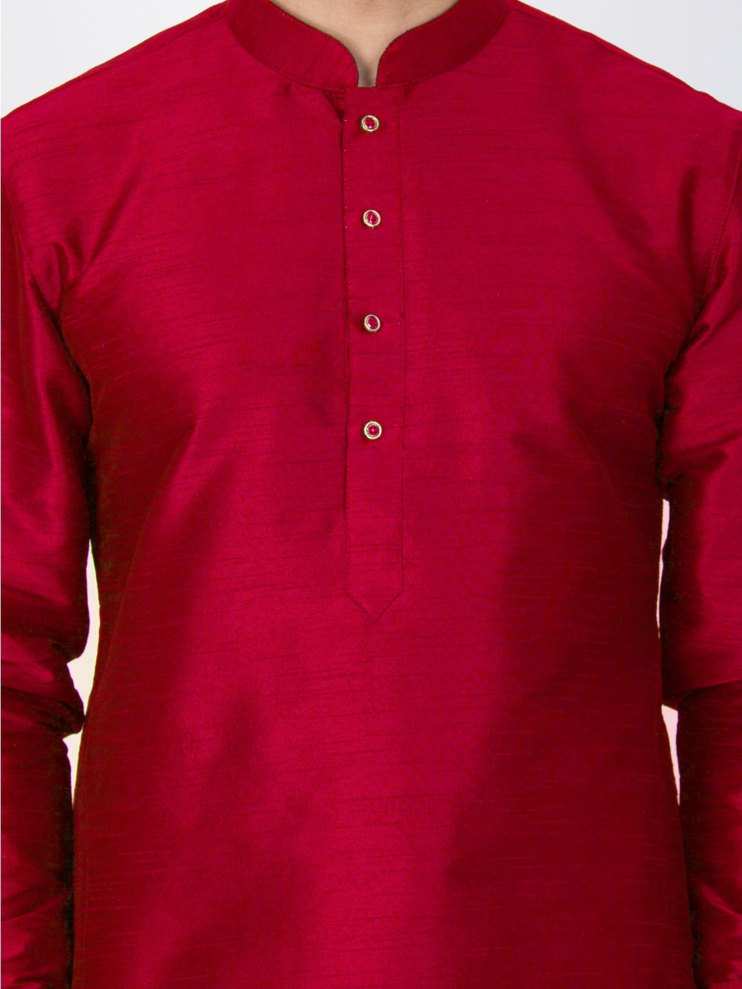 Sarvati Men's Maroon Silk Blend Curved Kurta Dhoti Set