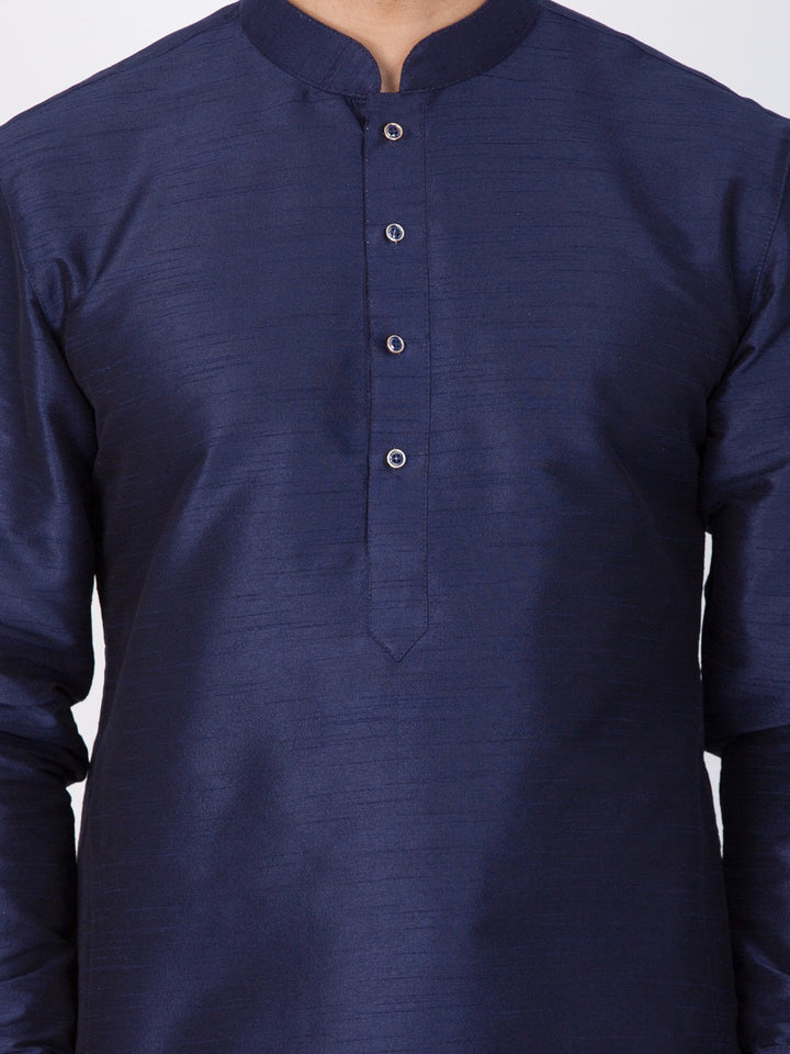 Sarvati Men's Blue Silk Blend Curved Kurta Dhoti Set