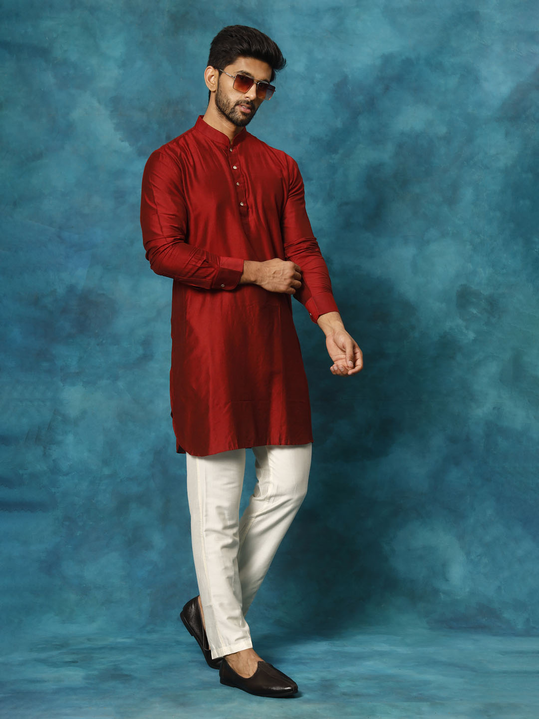 Sarvati Men's Maroon Viscose Kurta Pyjama Set