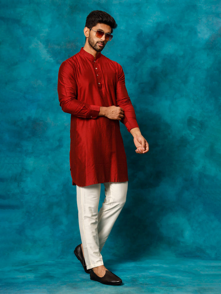 Sarvati Men's Maroon Viscose Kurta Pyjama Set