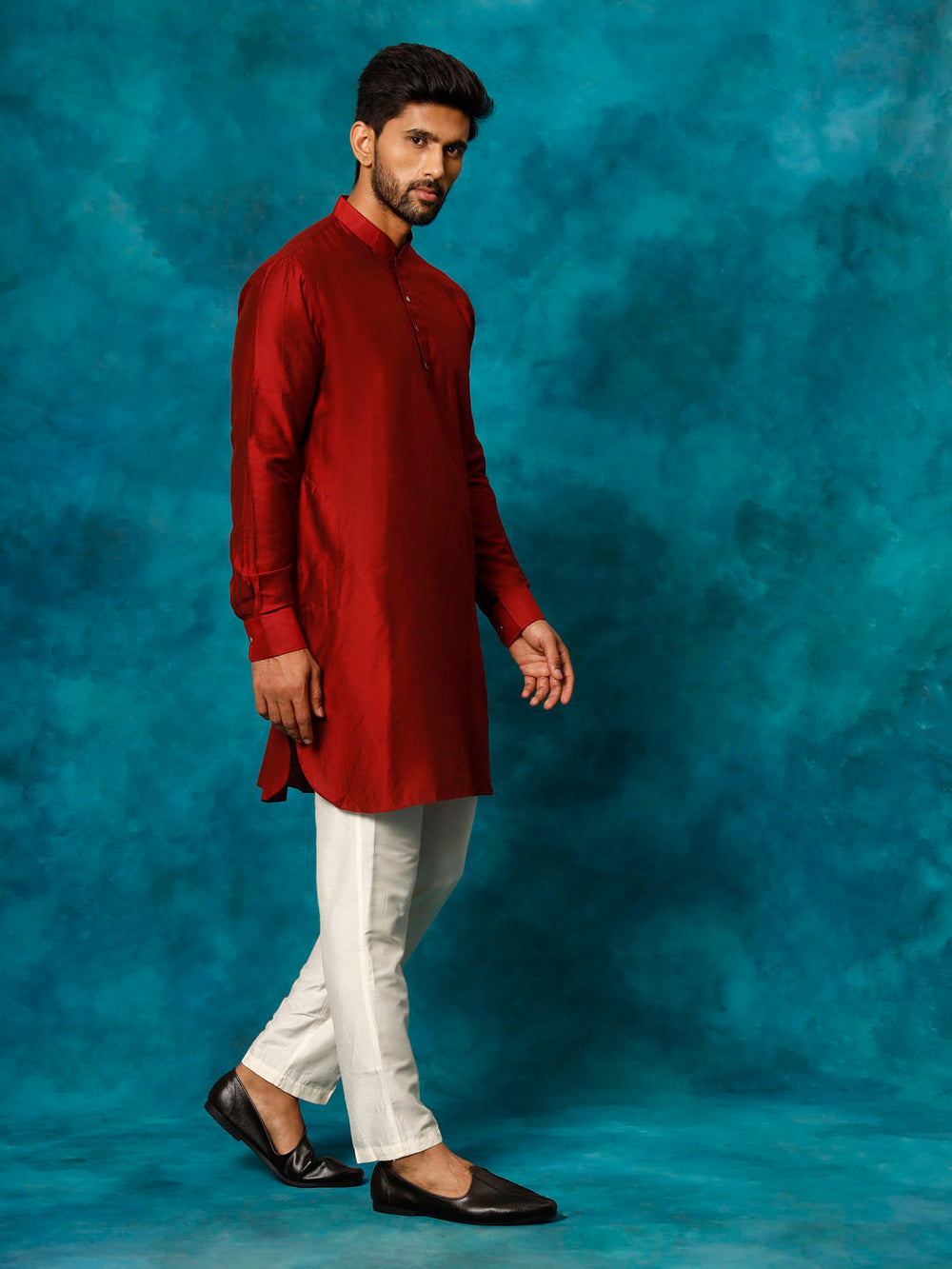 Sarvati Men's Maroon Viscose Kurta Pyjama Set